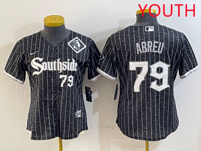 Youth Chicago White Sox 79 Abreu Black Stripe City Edition Game 2025 Nike MLB Jersey style 2